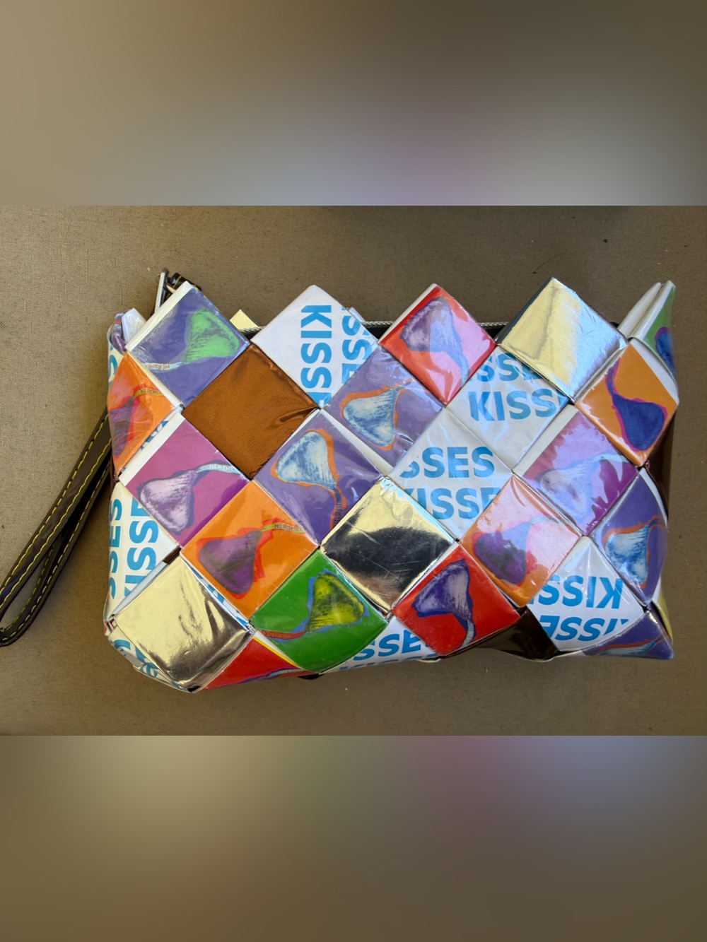 Colorful Patchwork Kissse Wristlet Clutch - Multicolor Woven Design